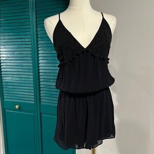 Rory Beca boho Black Sleeveless Romper with ball tassels - S